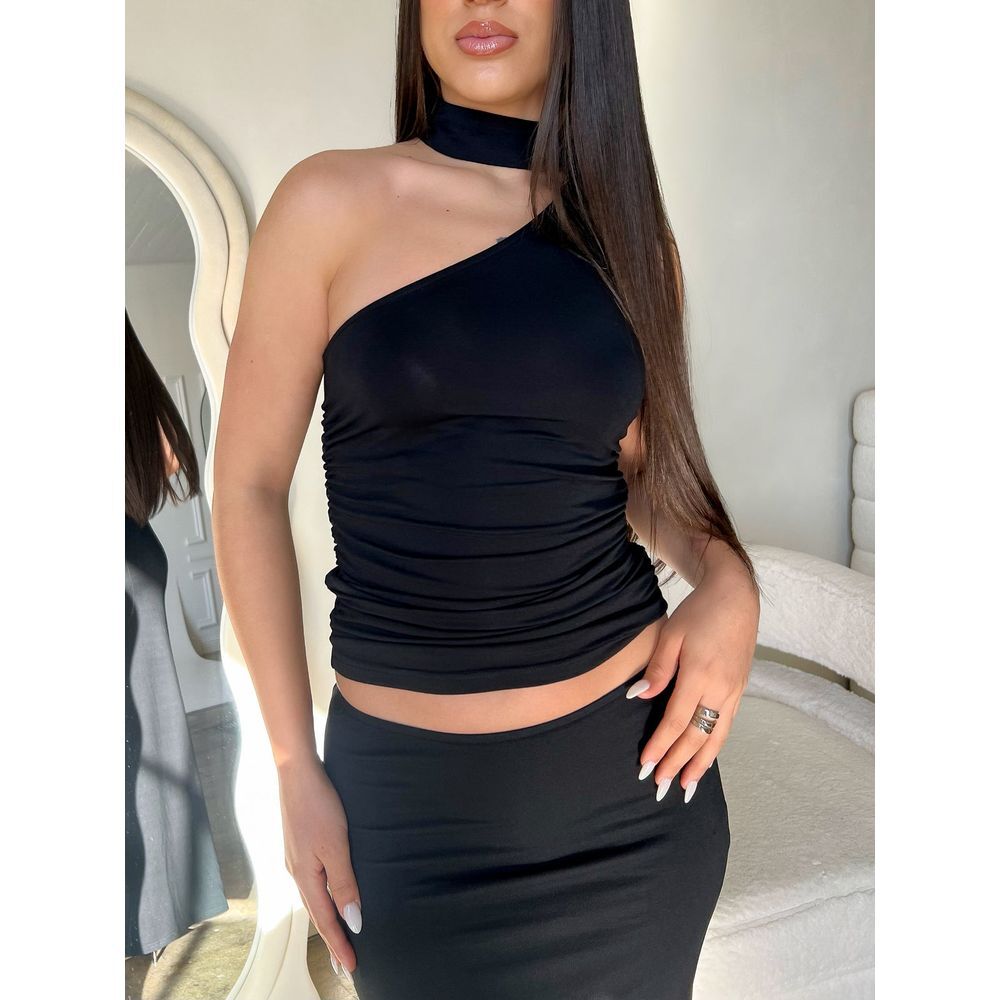 Commense Halter Neck Asymmetrical Top size S black